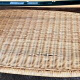 Rattan coffee table, glass top, metal legs, France, 1980