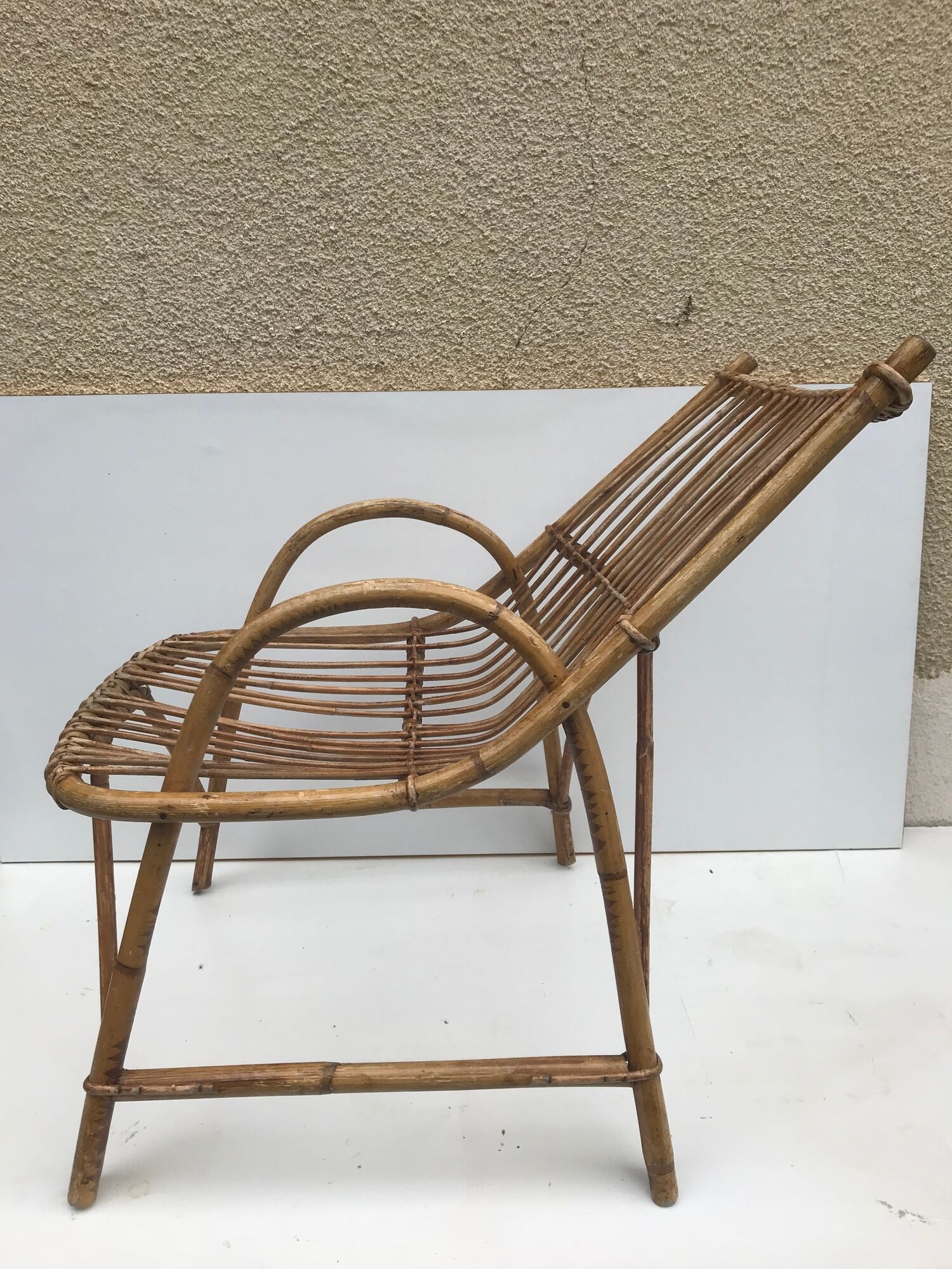 Pair old armchair in rattan curve base years 60 vintage x 2
