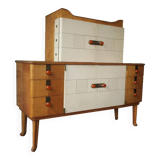 Sideboard in maple, leather and gold-coloured glass, Laszlo Hoenig attr, London 1940s