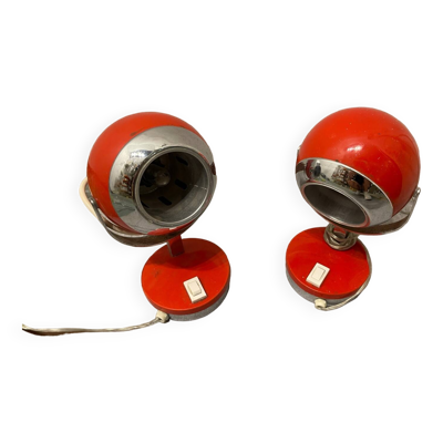Lampes de table boule à œil italienne rouge années 1970