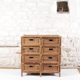 Wicker and rattan chest of drawers with 8 drawers