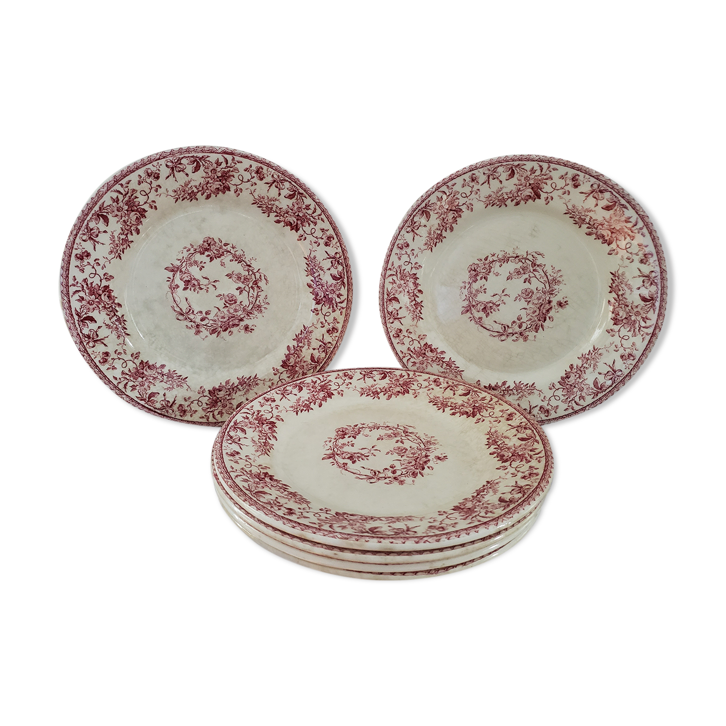 Gien ceramic flat plates. Collection "Bouquets de roses"