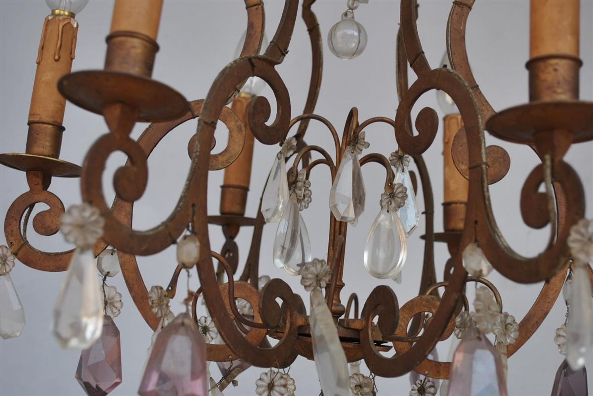 Lustre pampilles doré époque fin XIXème 6 feux