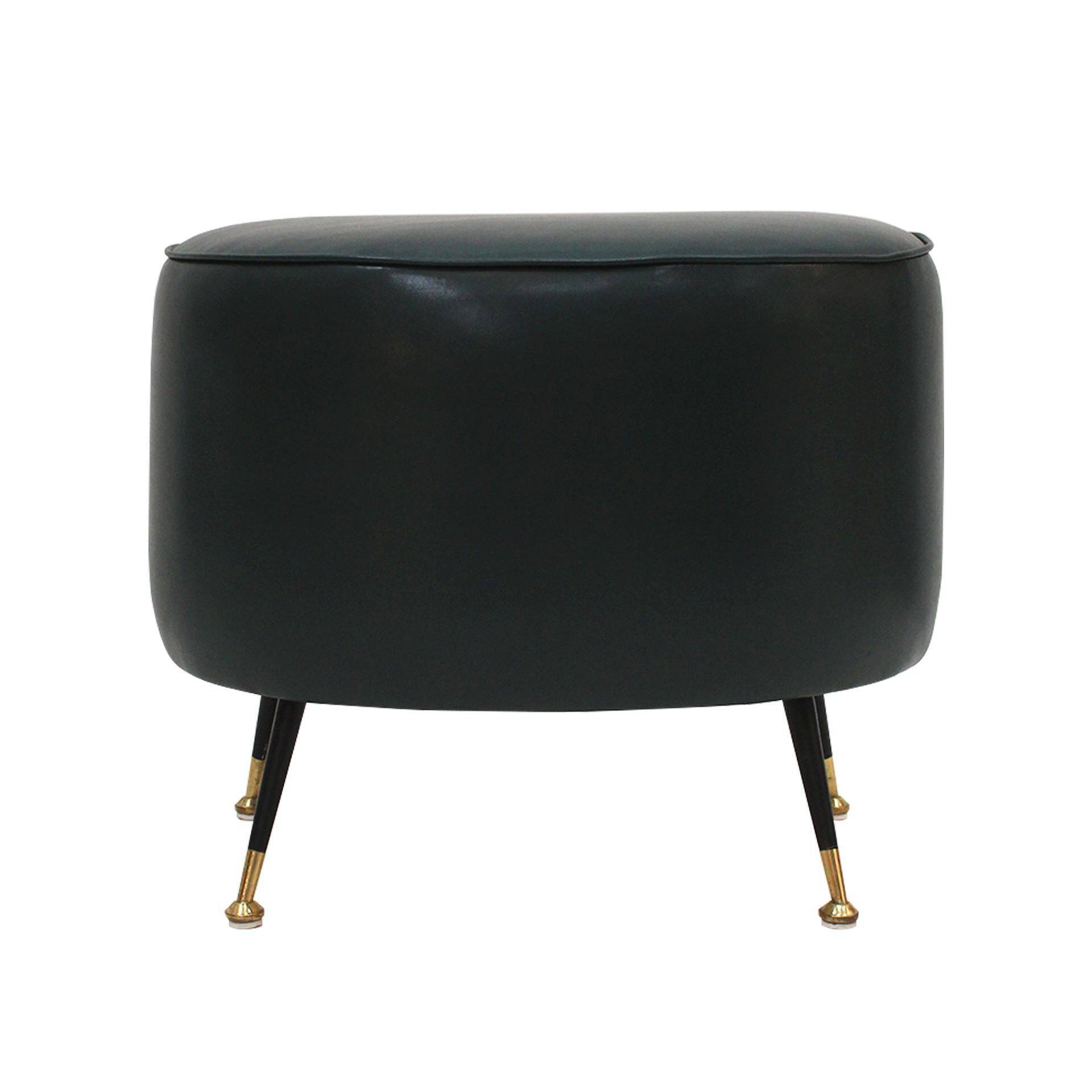 Pair of Italian Footstools in Solid Wood and Green Faux Leather, Italy, 1960s