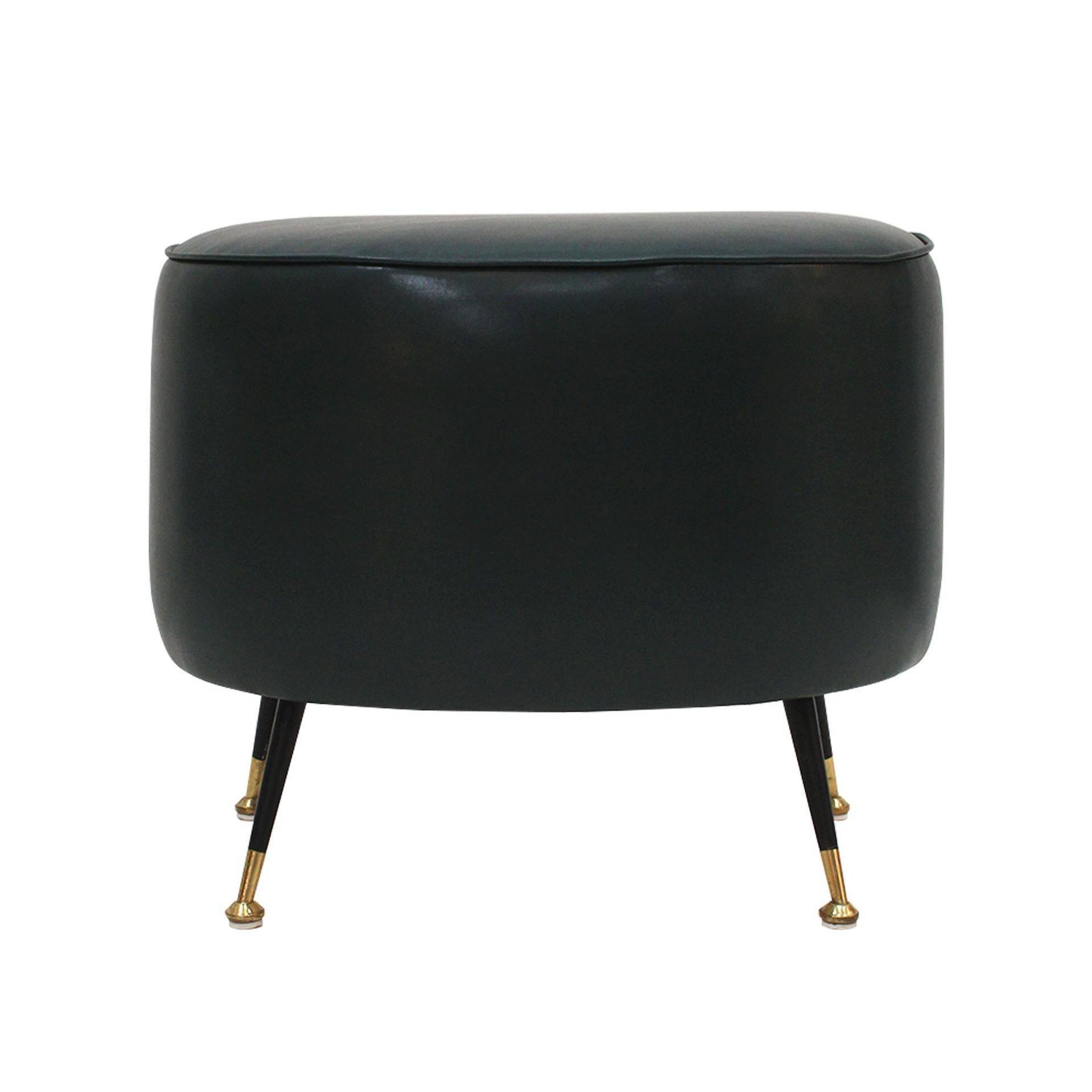 Pair of Italian Footstools in Solid Wood and Green Faux Leather, Italy, 1960s