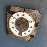 Vintage silent wall pendulum clock 60s trapeze "Gingko black gold"