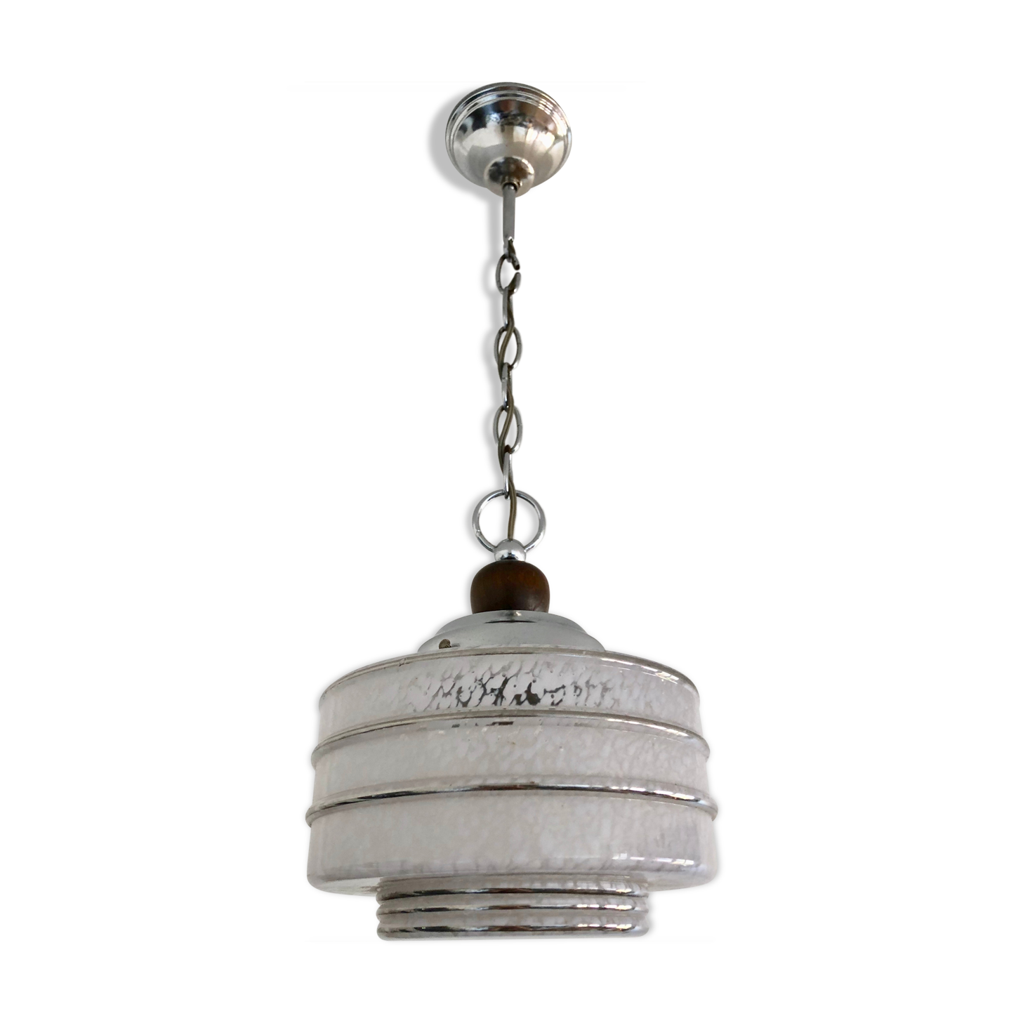 Hanging lamp speckled glass and chrome 1950