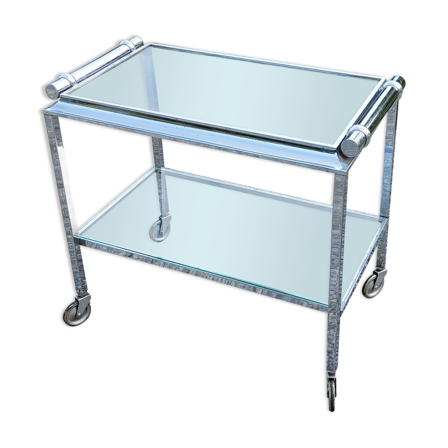 Rolling service chrome art deco double glass trays 1930