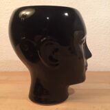 2 black and white ceramic head vases, face