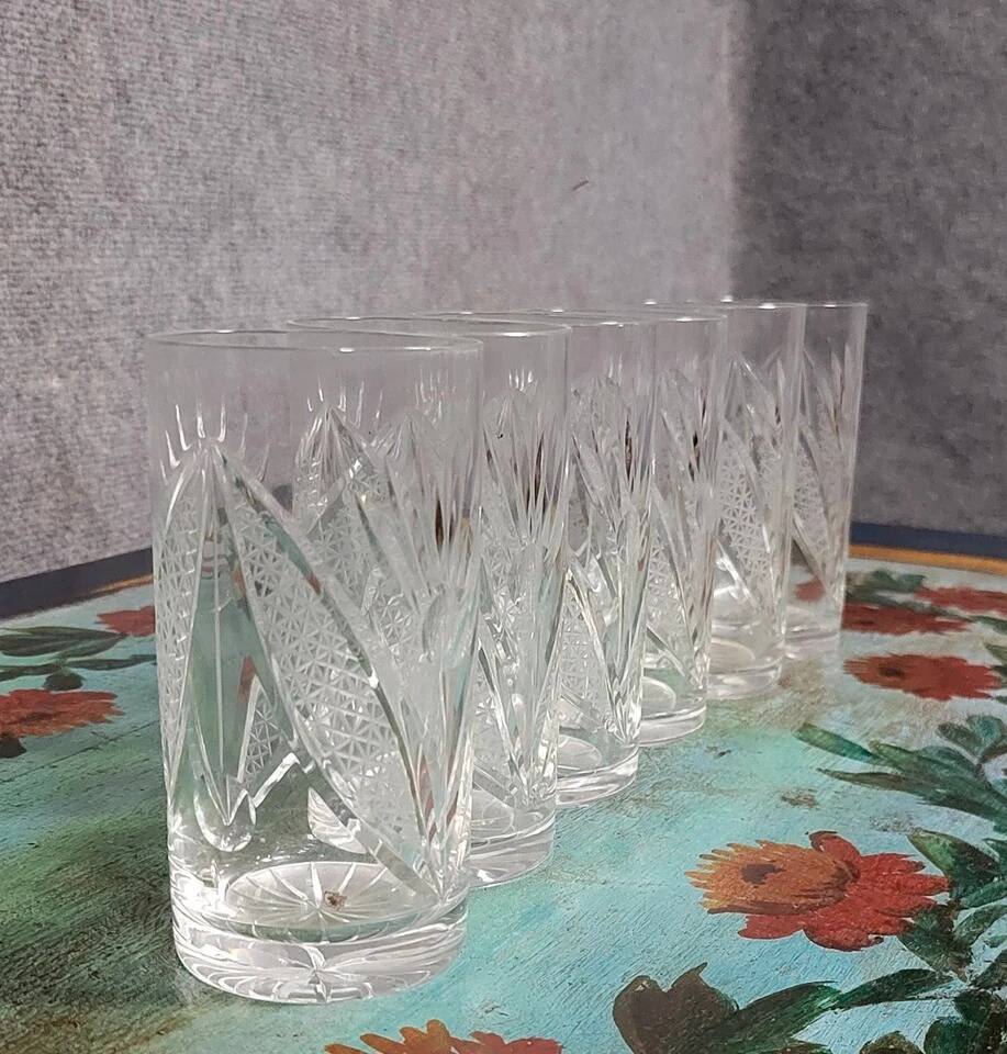 6 engraved crystal lemonade glasses from the Art Deco period