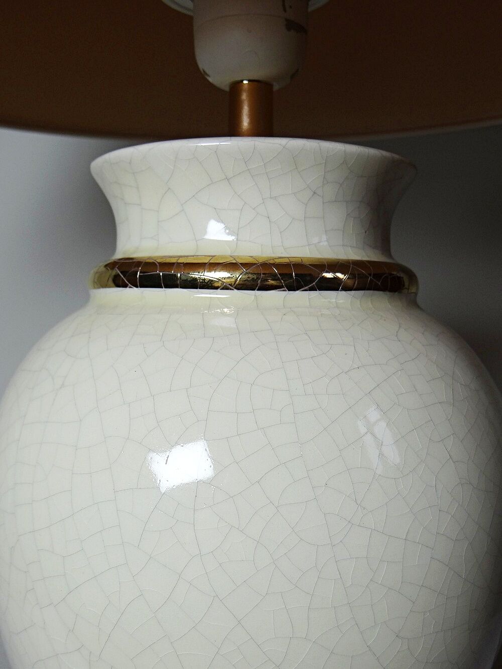 Ivory crackled earthenware lamp, attributed to Le Dauphin, 1980s-90s.