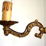 French vintage mid century cast bronze 3 light chandelier wooden drips 4324