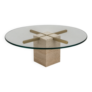 Table basse ronde vintage - plateau verre