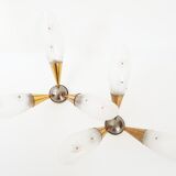 Paire d'appliques triple en laiton doré et verre 1950