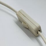 Vintage ceramic lamp with relief and wool shade.