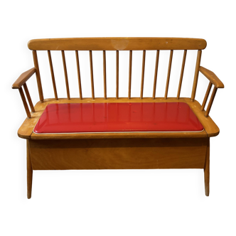 Vintage 1950s wooden children's storage bench
