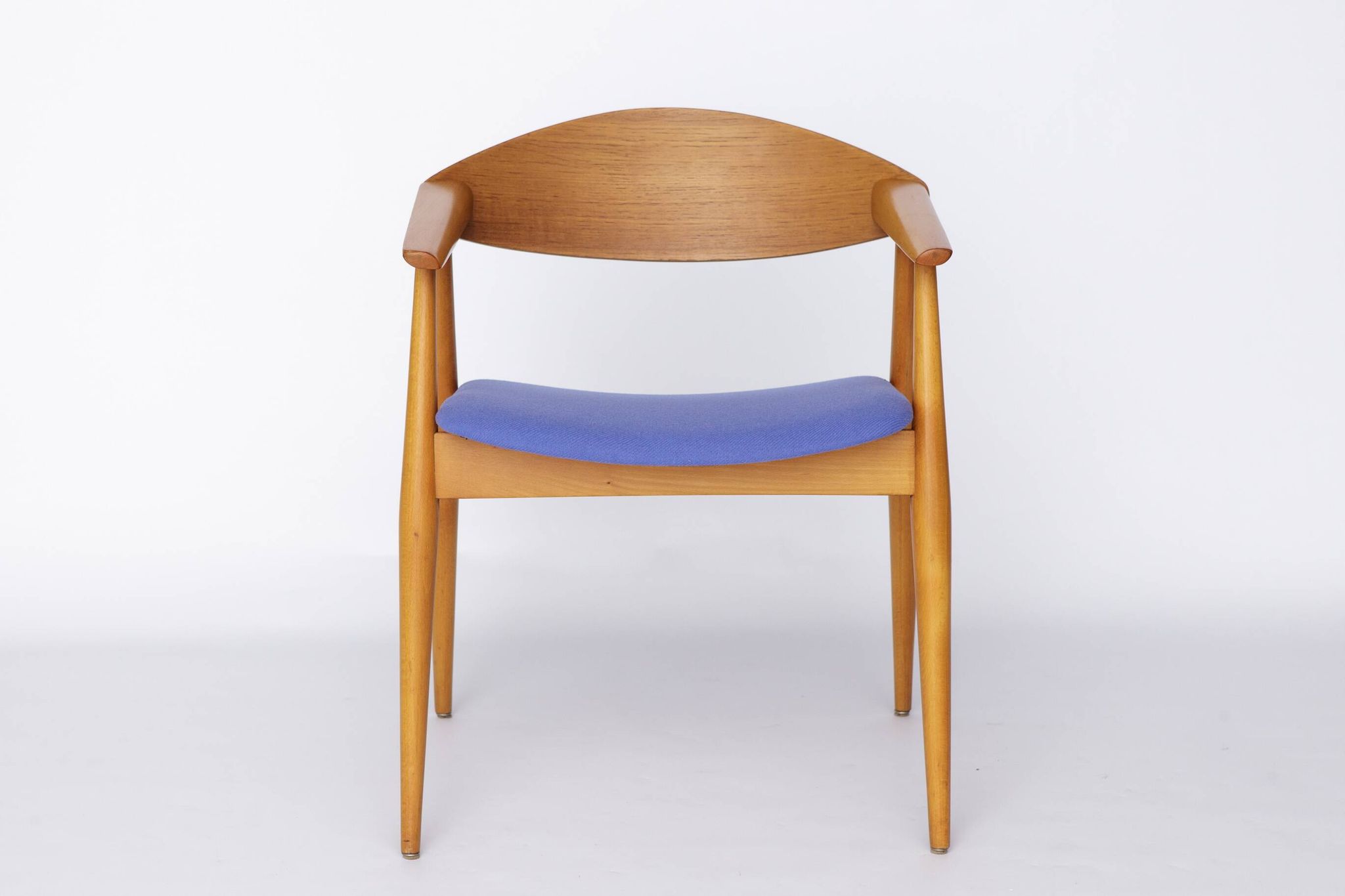 Vintage Armchair, 1960s German Design – Beech & Teak, Blue Upholstery