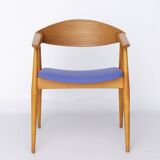Fauteuil vintage, design allemand des années 1960 – Hêtre et teck, revêtement bleu