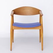 Vintage Armchair, 1960s German Design – Beech & Teak, Blue Upholstery