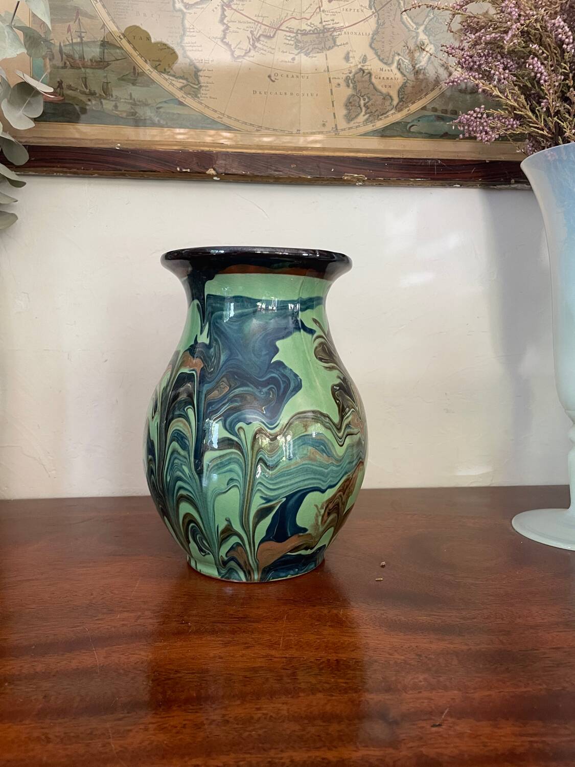Vintage flamed glazed terracotta vase