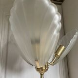 Frosted shell and gilded metal chandelier