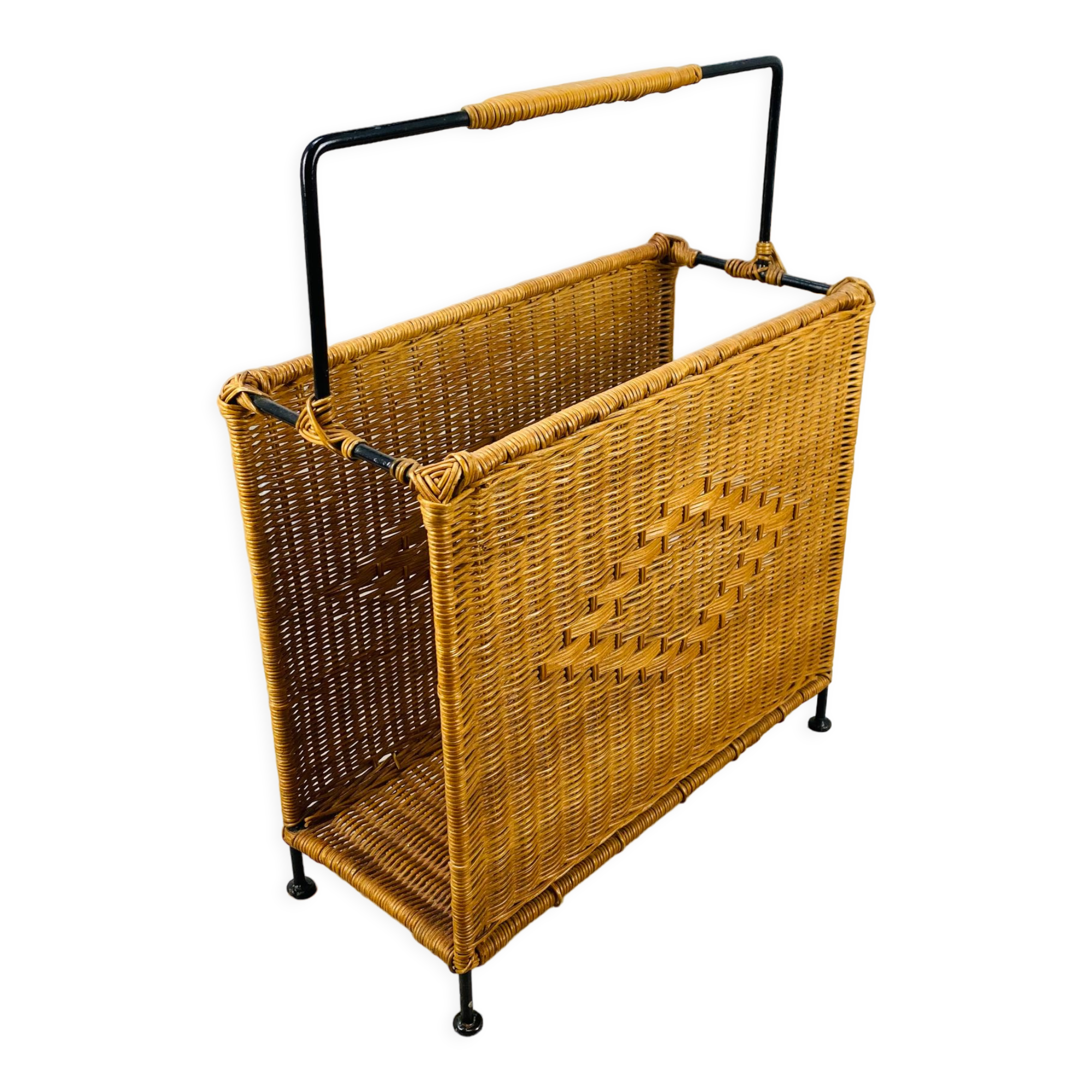 Magazine holder 50s rattan and metal