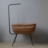 Wicker cradle metal base Scandinavian design vintage Dutch handmade doll bed