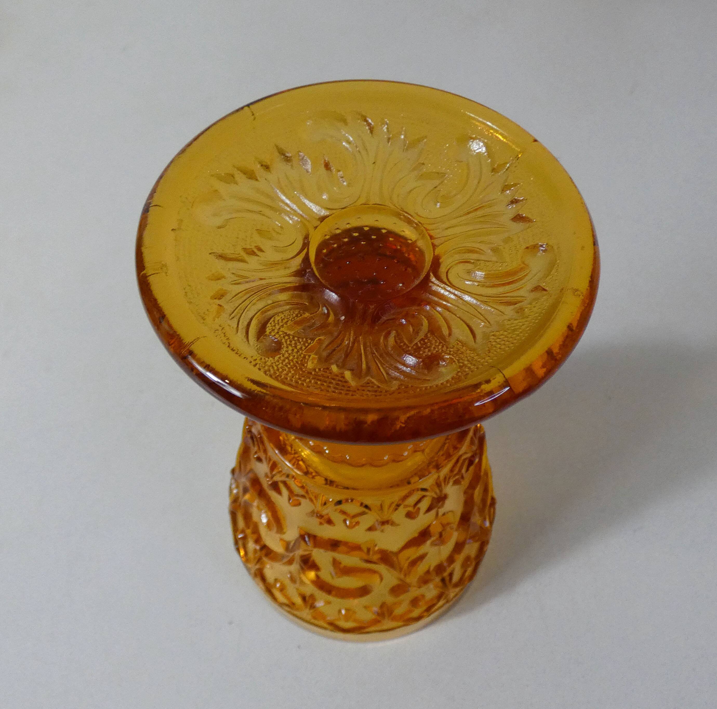 10 vintage pressed molded amber water glasses