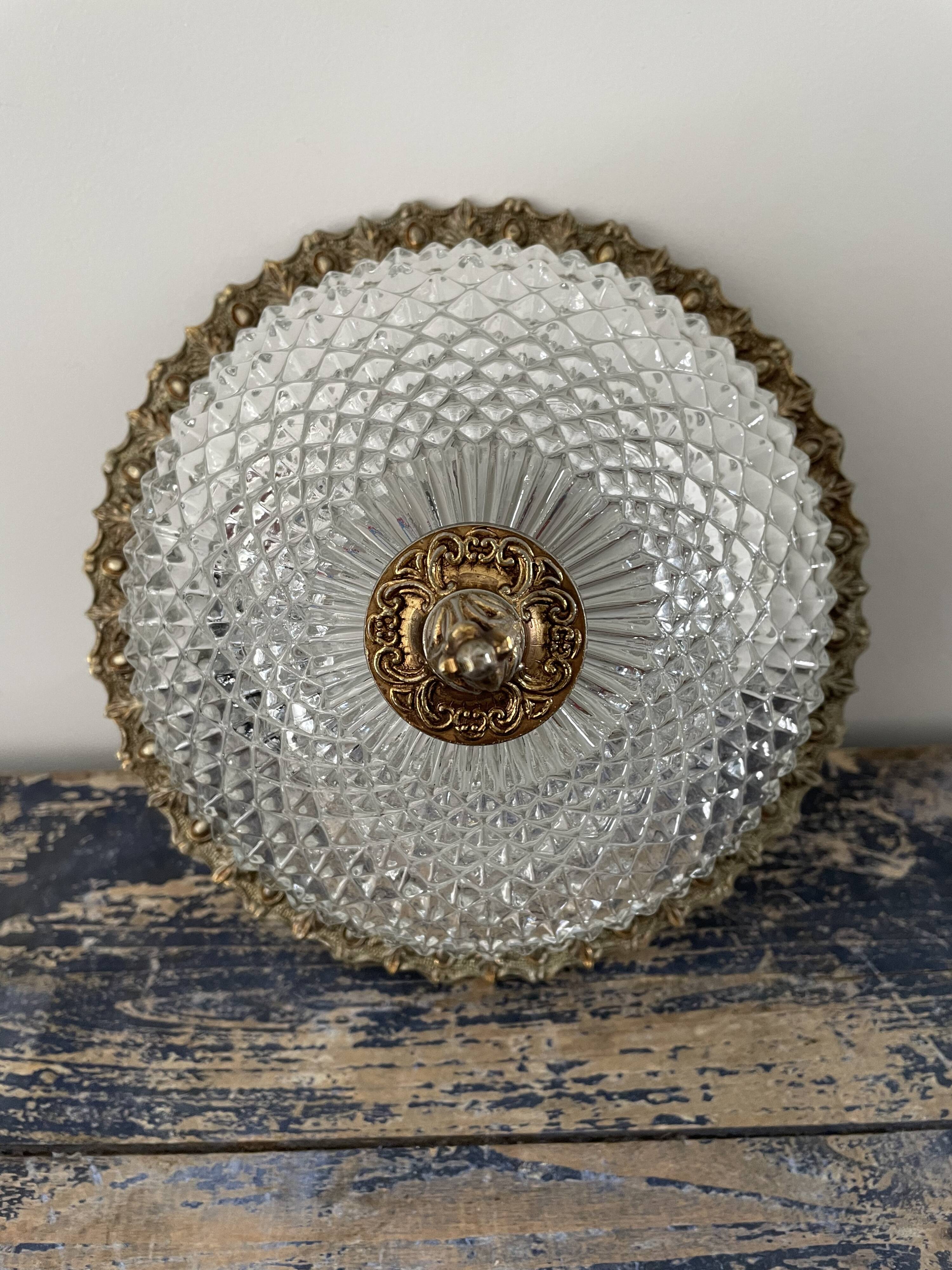 Brass ceiling lamp and glass in electrified diamond tip to nine