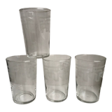 Set of 4 glass water glasses engraved years 50-60