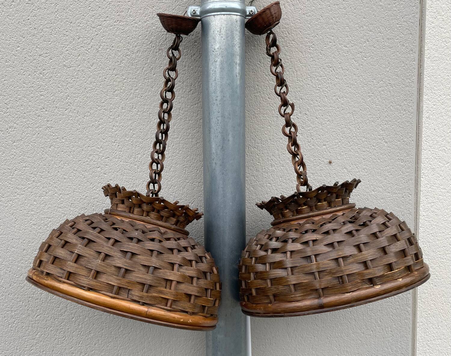 Pair of rattan ceiling lights