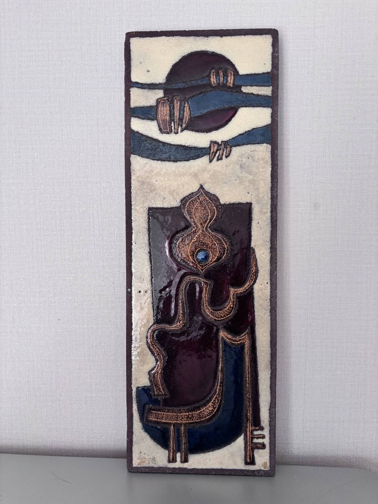 Enamelled lava plaque jean jaffeux volvic mozac ceramic 1960s mid century
