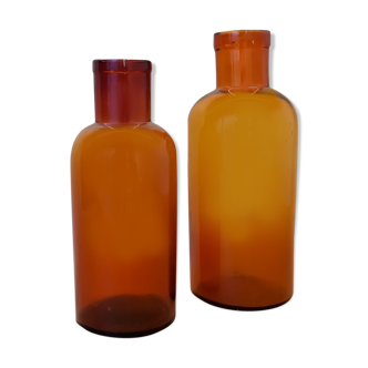 2 Old bottles of amber glass pharmacy in the early 20th century