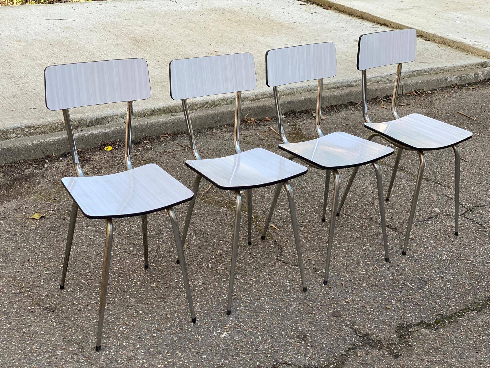 4 chaises de cuisine en formica beige et acier