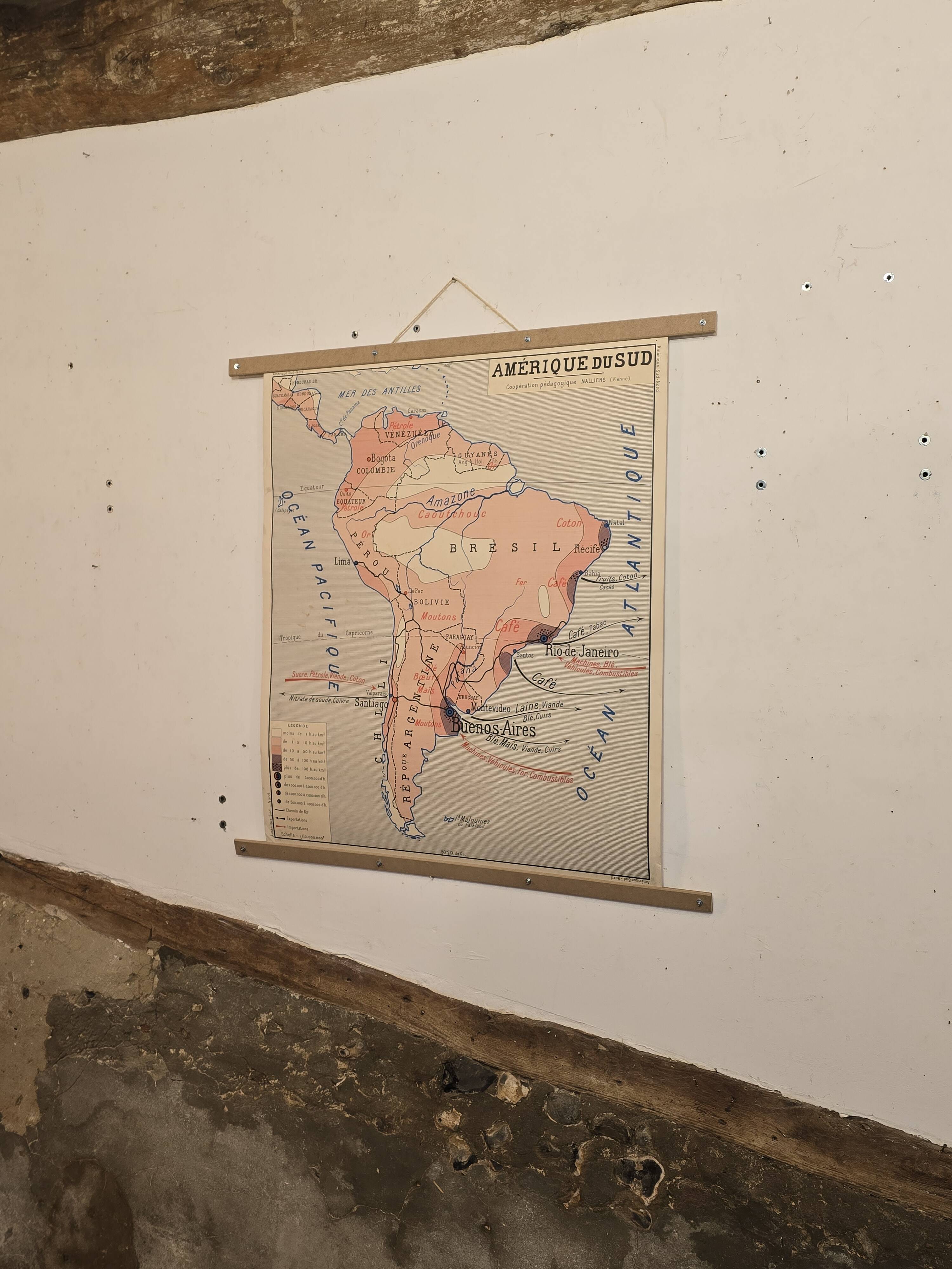 Old geography map / school map South America North America