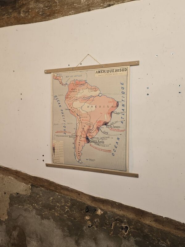Carte de géographie ancienne / carte d'école Amérique du Sud Amérique du No