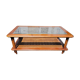 Table basse en merisier, verre et cannage