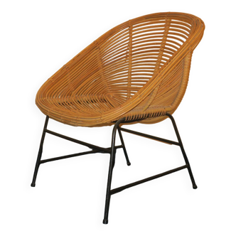 Chaise en bambou et fer du milieu du siècle, années 1960