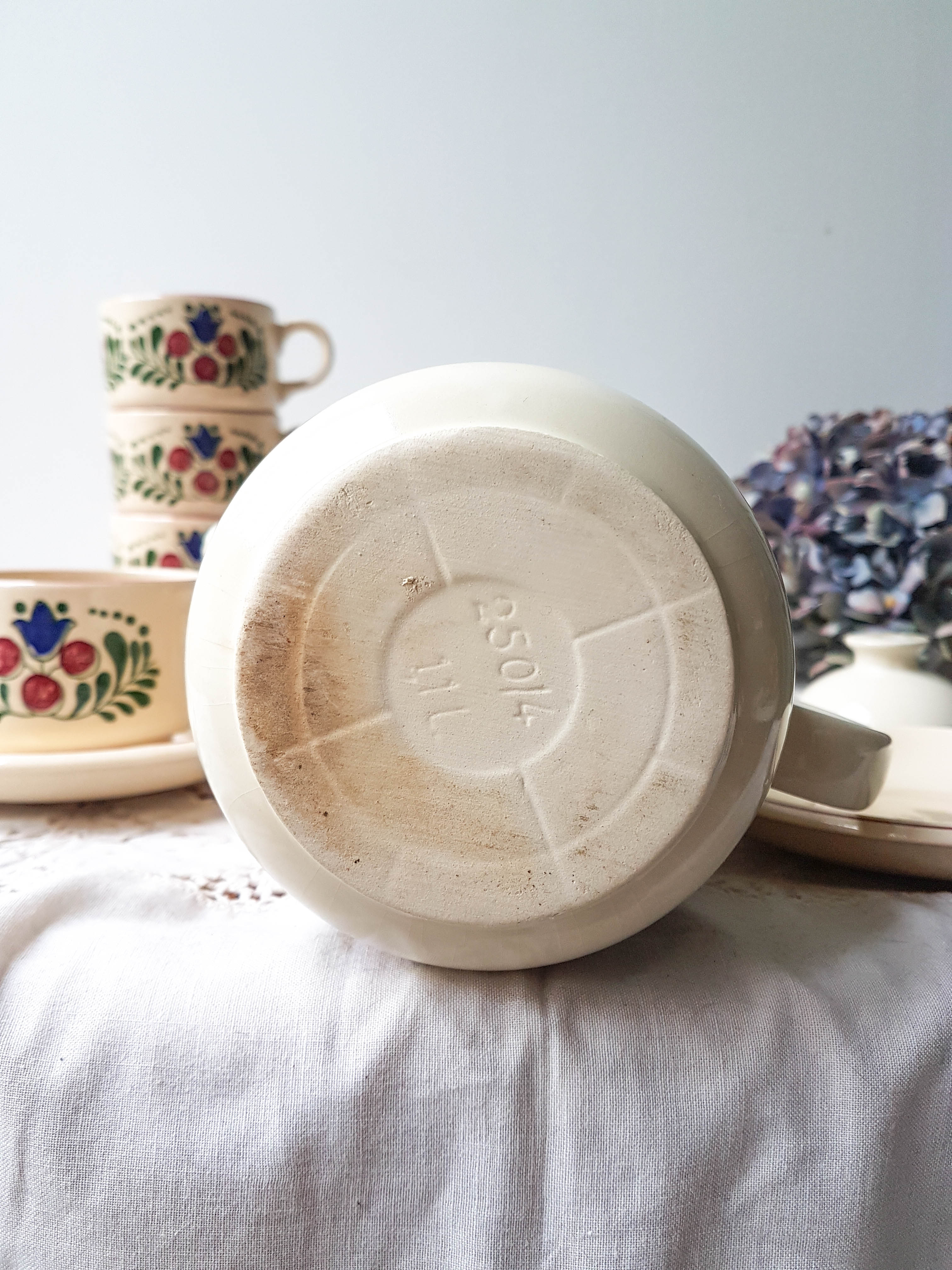 Vintage handmade earthenware coffee service for 5 people