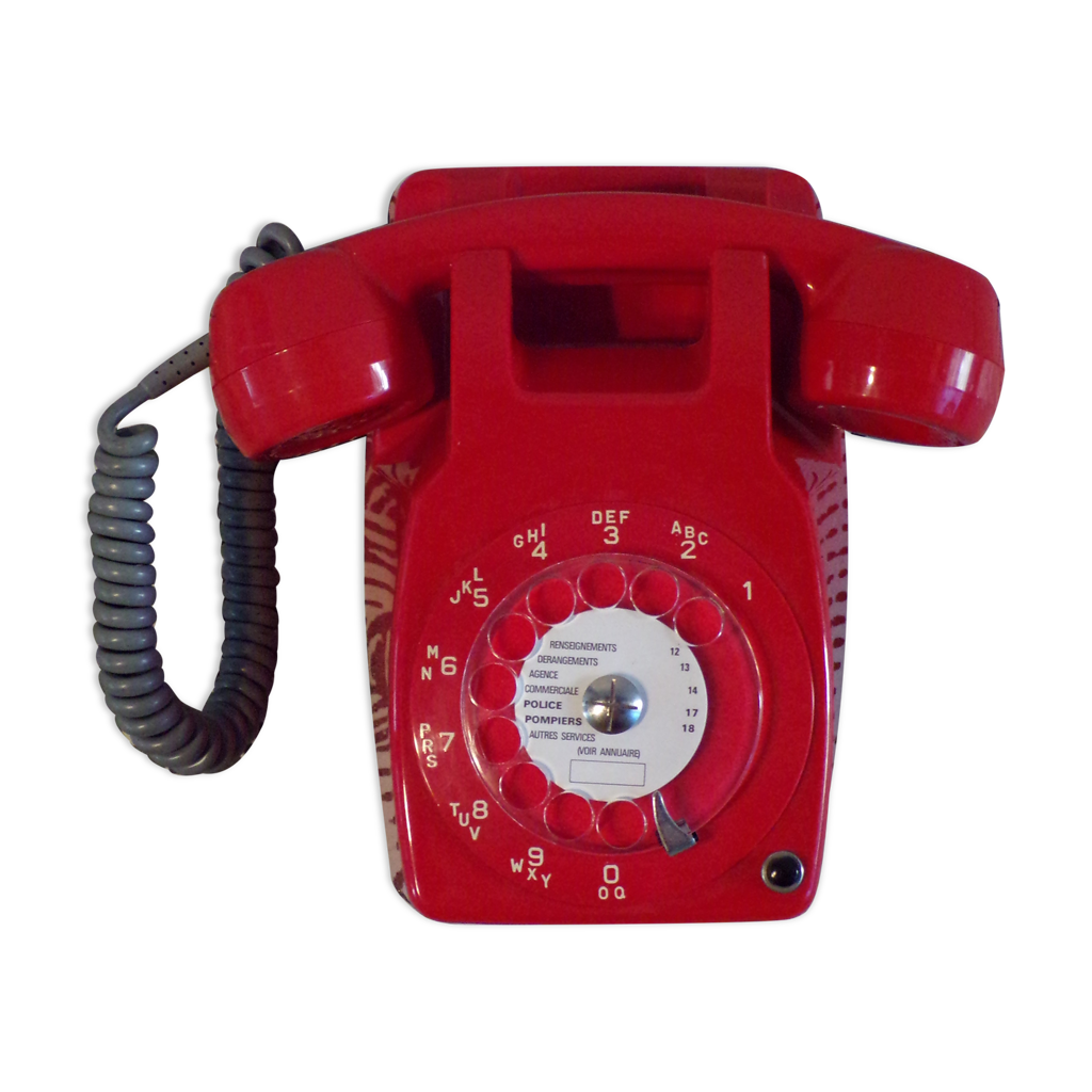 Ancien Téléphone à Cadran Socotel S63 Rouge Bordeaux, Déco Rétro Vintage