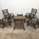 Living room in bamboo and rattan of the 60s/70s (4 armchairs 2 ottomans 1 coffee table + cushions)