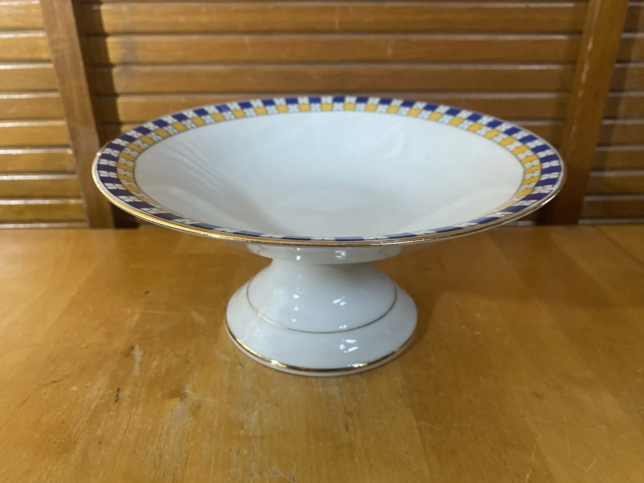 Vintage White Ceramic Centre Table Compote with Geometric Decor