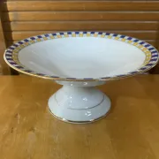 Vintage White Ceramic Centre Table Compote with Geometric Decor