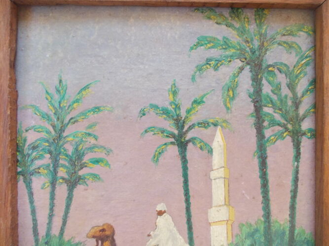 Lot de 2 tableaux peint huile orientaliste signé gaston wahart 1950, bédouin dromadaire oasis