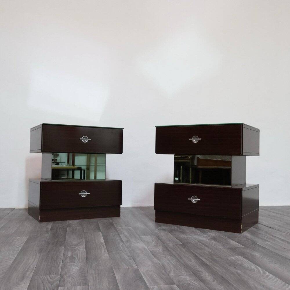 Macassar ebony bedside tables, cubic design, 1980s, set of 2.