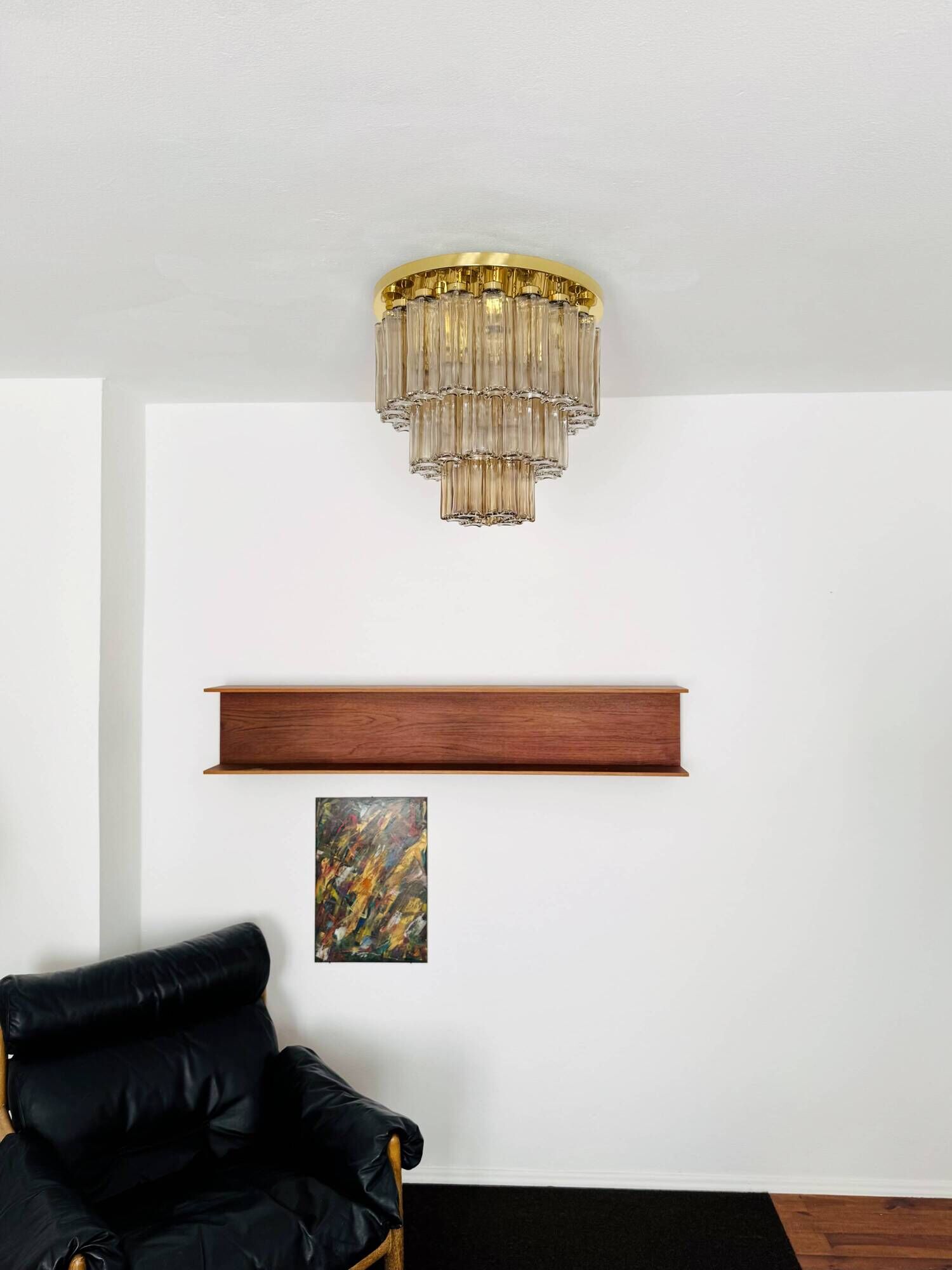 Brass and Smoked Glass Chandelier by Glashütte Limburg