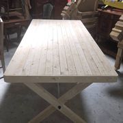 Very large industrial design table / sandblasted solid wood / L 242 cm