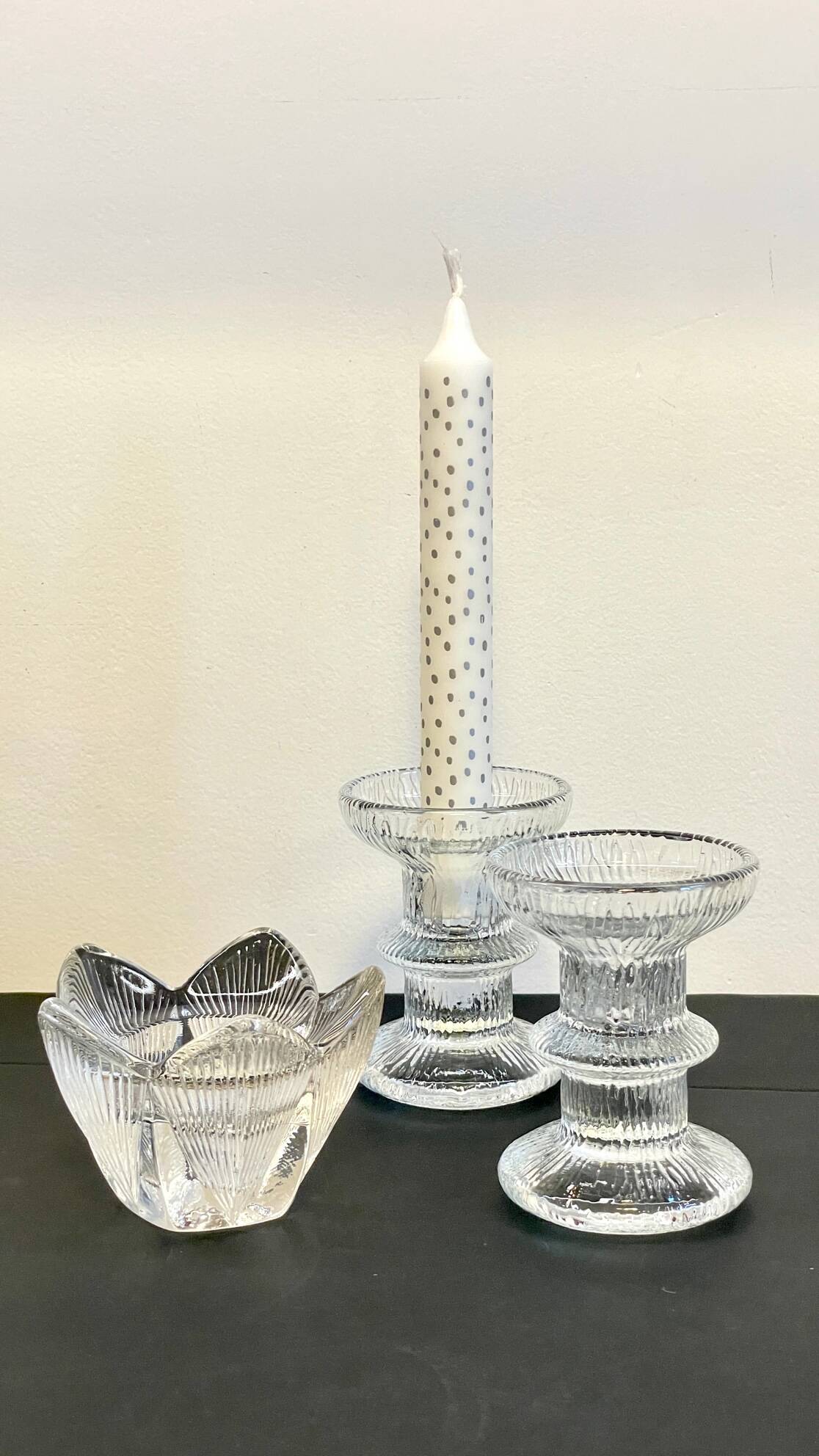 Vintage-style crystal candlesticks in the style of LITTLA