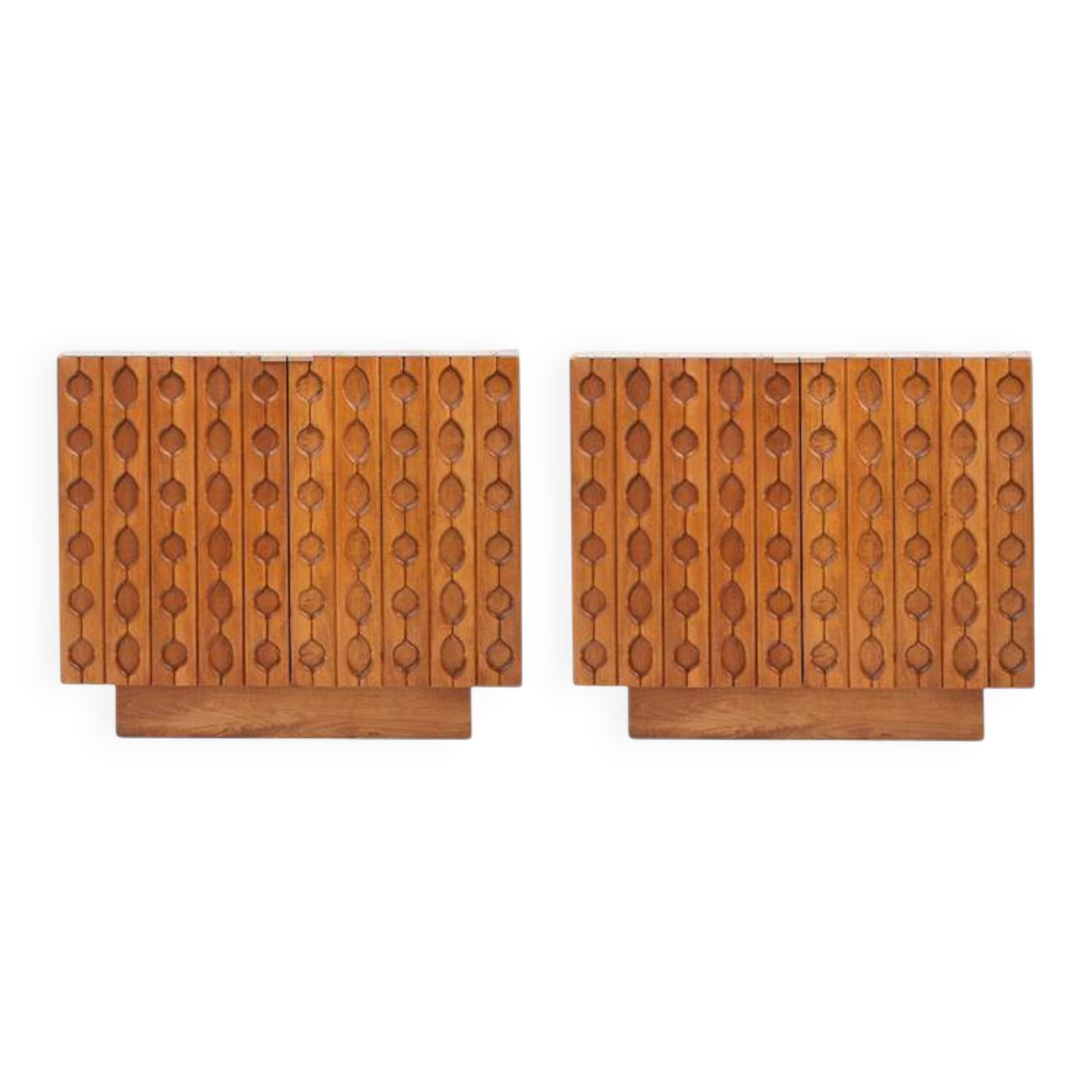 Contemporary Pair of Italian Sideboards Made of Solid Wood and Travertine