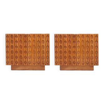 Contemporary Pair of Italian Sideboards Made of Solid Wood and Travertine